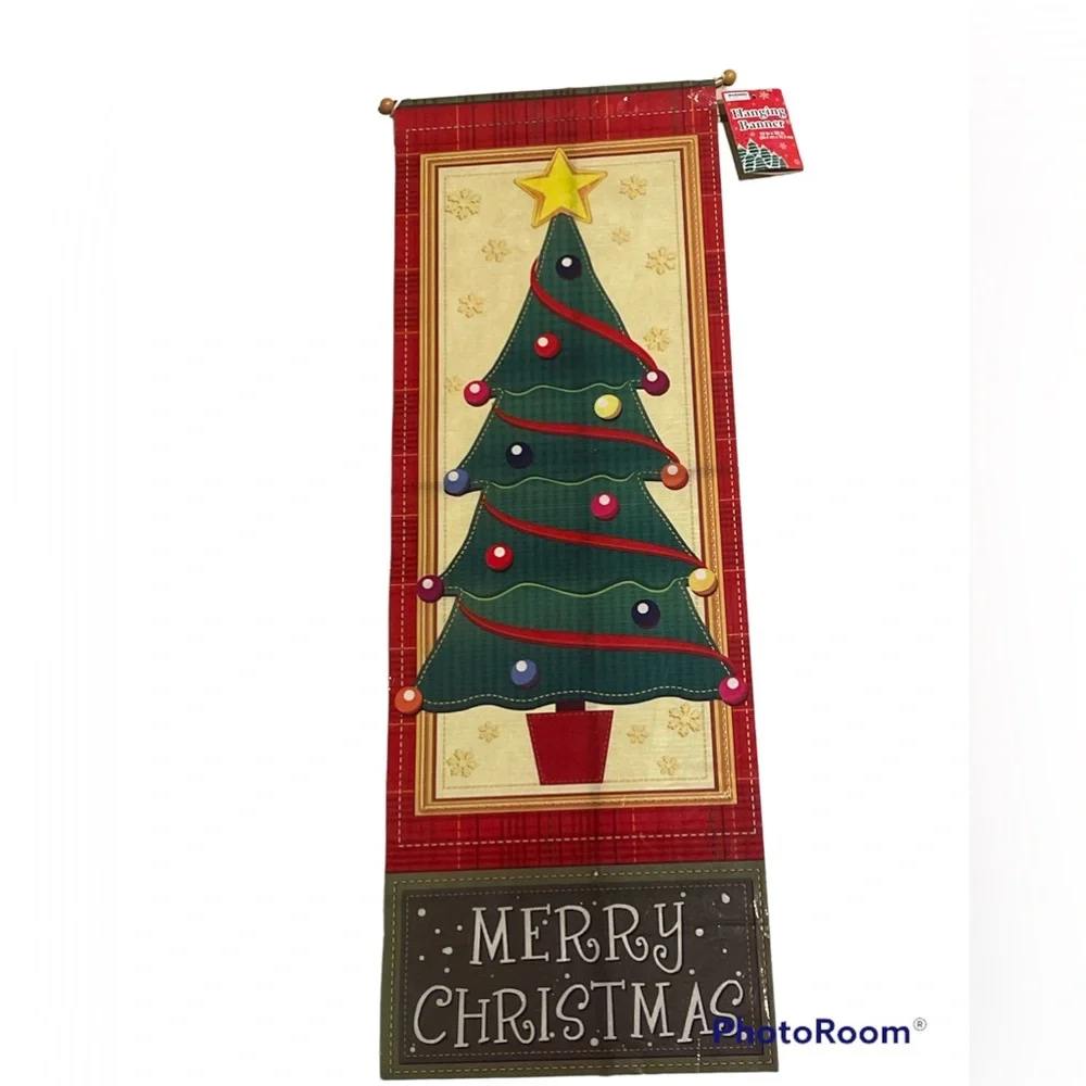 Merry Christmas Tree Hanging Banner 30” x 10”